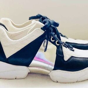 Stuart Weitzman Black/White with Silver Sneakers 7.5
